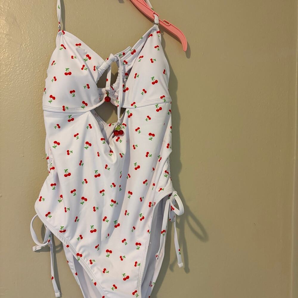 NWT Juicy Couture Cherry Print Cut-Out One Piece Swimsuit with Charms Size XL